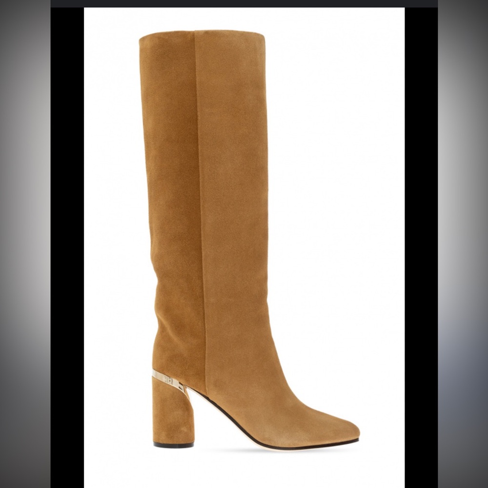 Jimmy Choo Tan Suede Knee-High Heeled Boots